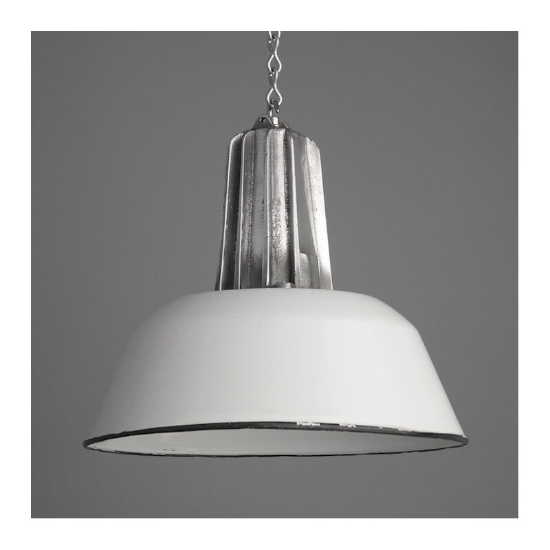 Industrial aluminum and white enamel hanging lamp  - 1950s