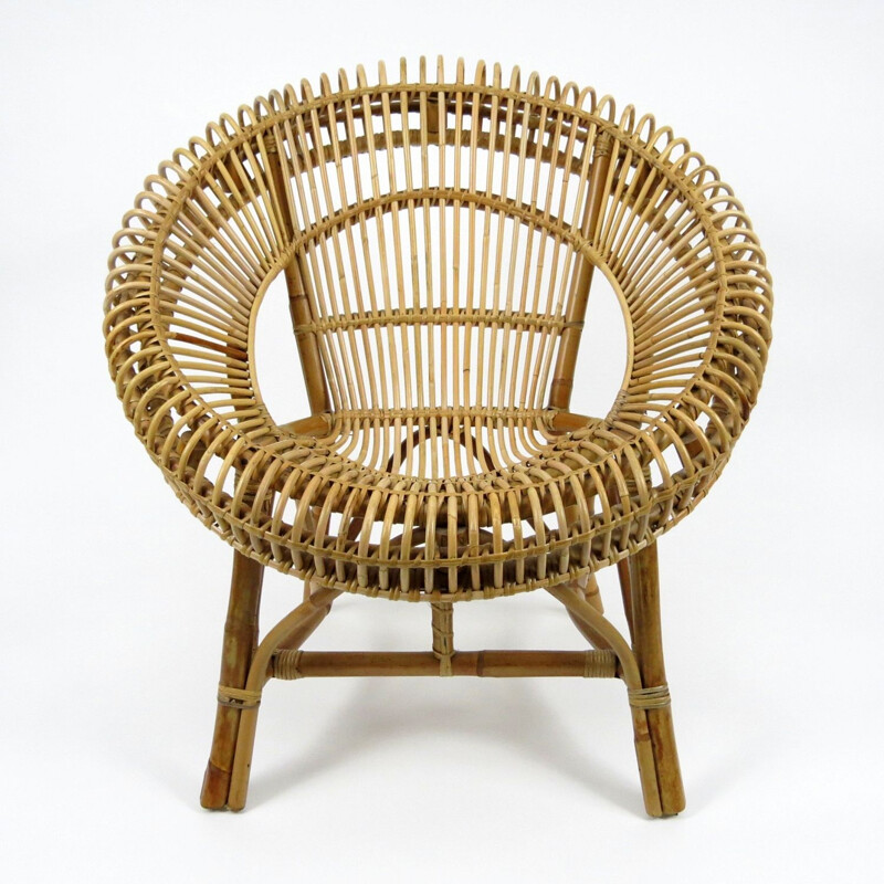 Pair of rattan lounge chairs mid century