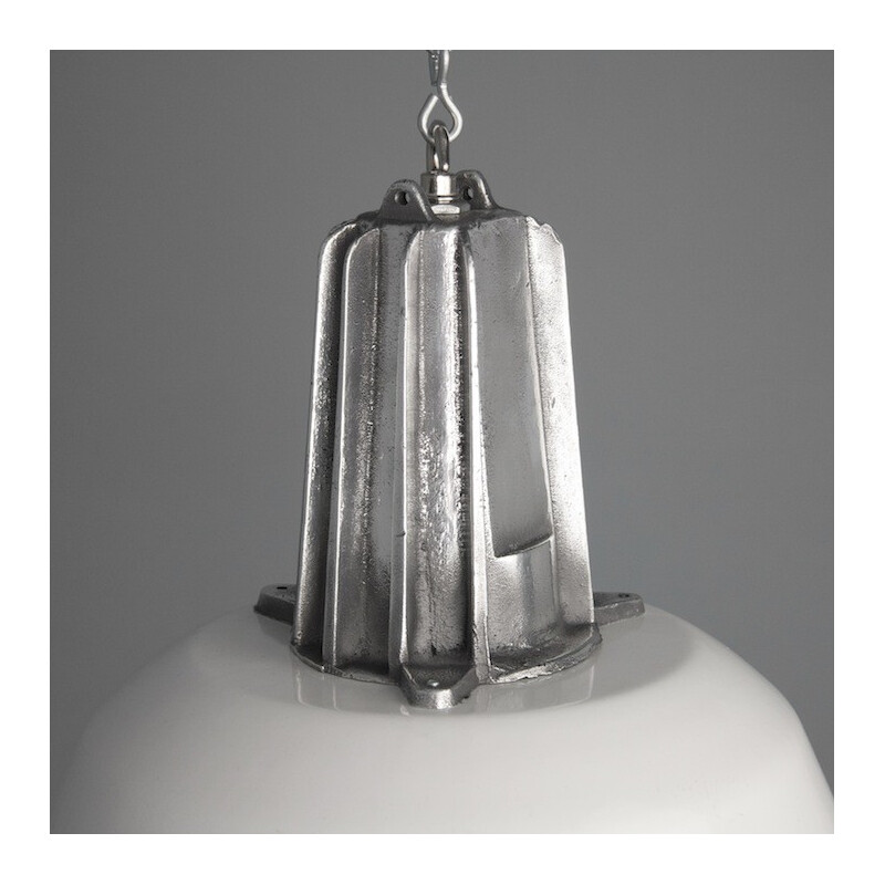 Industrial aluminum and white enamel hanging lamp  - 1950s