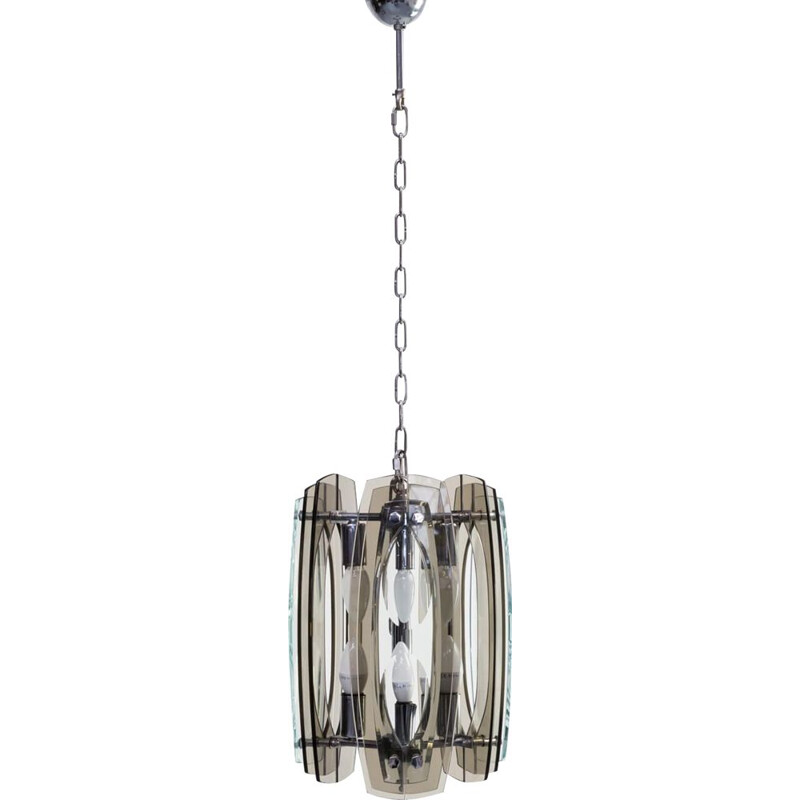 Hanging lamp mid century perspex chrome plated metal attr Max Ingrande for Fontana Arte 1970s