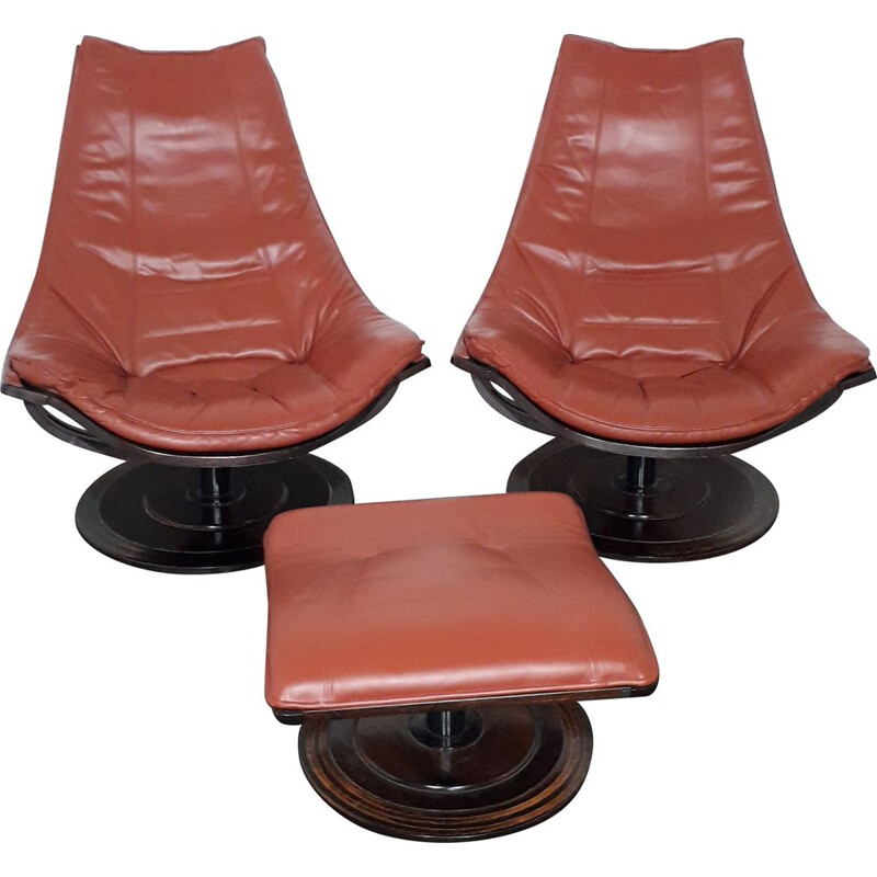 Pair of armchairs and vintage ottoman OkamuraMarquardsen 1970