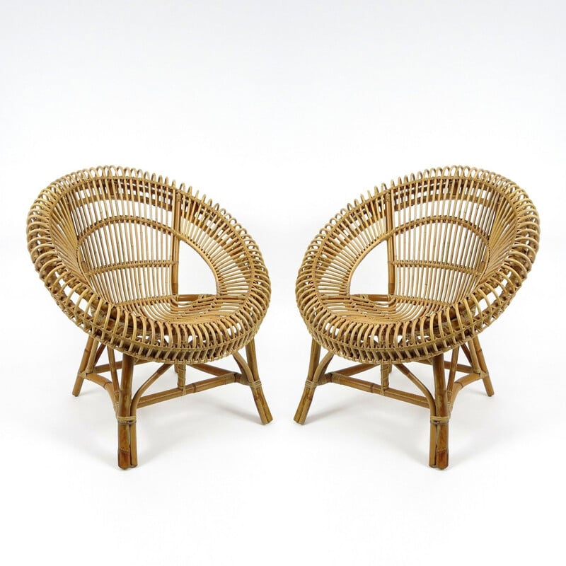 Coppia di poltrone vintage in rattan