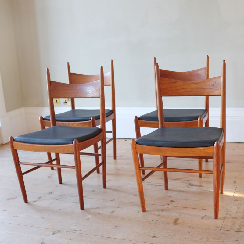 Set van 4 vintage teakhouten eetkamerstoelen van Illum Wikkelsø voor Brøderna Tromborg møbelfabrik, Denemarken 1960