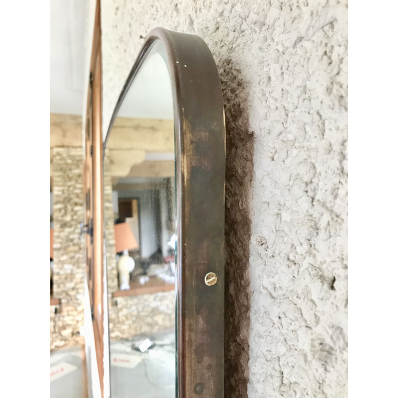 Miroir vintage asymétrique support en bois, Italie, 1950