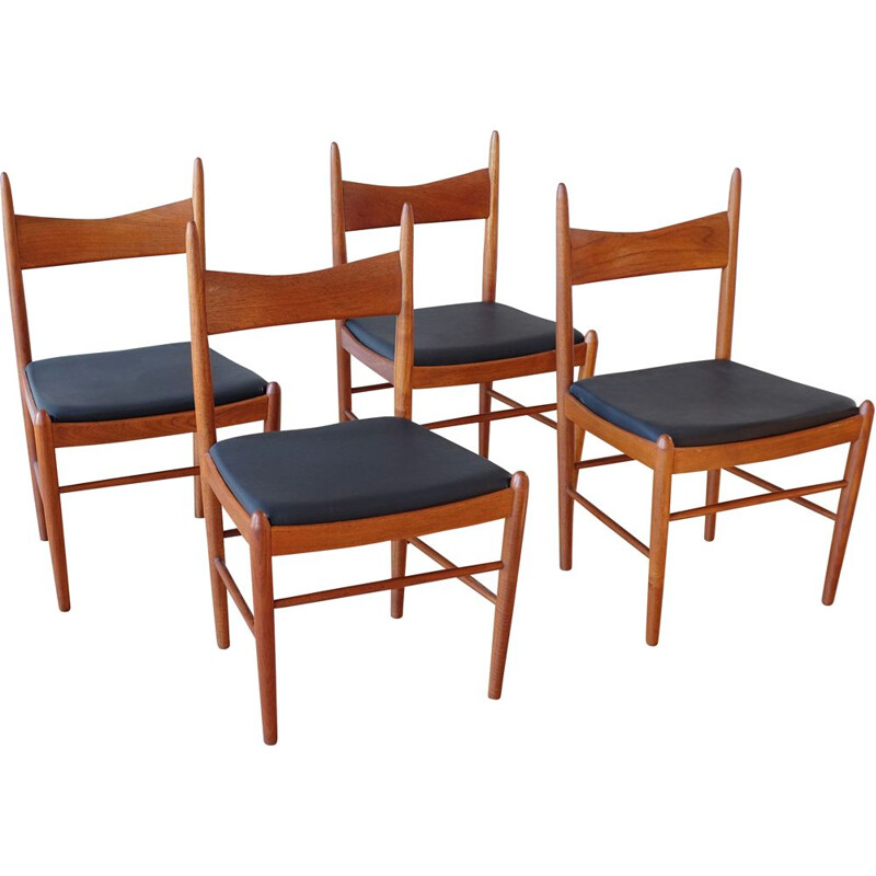 Juego de 4 sillas de comedor vintage de teca de Illum Wikkelsø para Brøderna Tromborg møbelfabrik, Dinamarca 1960