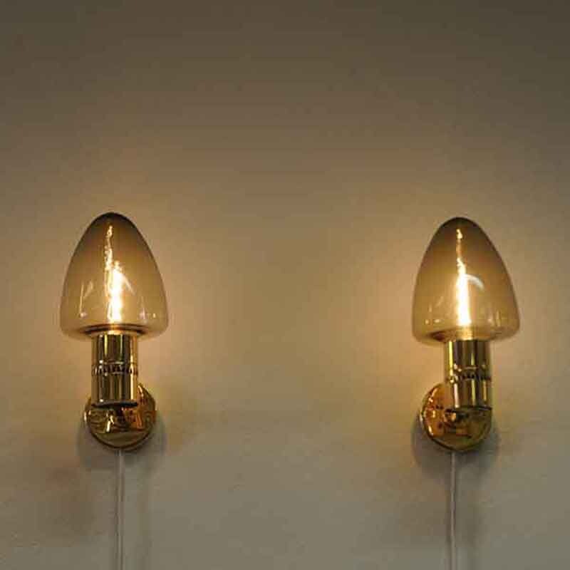 Wall lamps V-220 by Hans-Agne Jakobsson Sweden Glass and Brass 1950s