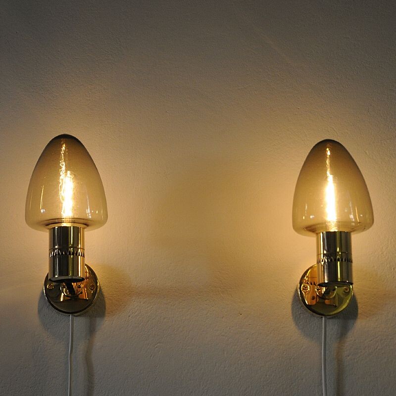 Wall lamps V-220 by Hans-Agne Jakobsson Sweden Glass and Brass 1950s