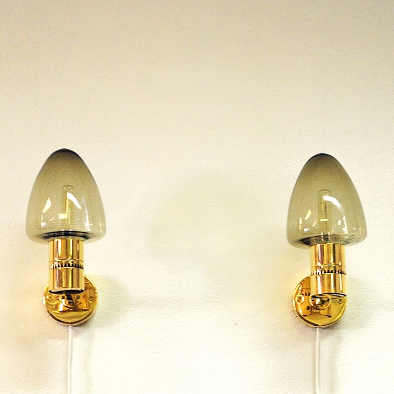 Wall lamps V-220 by Hans-Agne Jakobsson Sweden Glass and Brass 1950s