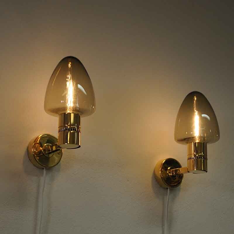 Wall lamps V-220 by Hans-Agne Jakobsson Sweden Glass and Brass 1950s