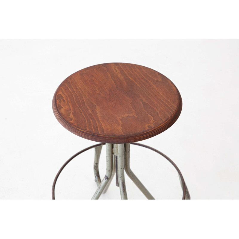 Tabouret vintage en fer industriel italien 1950