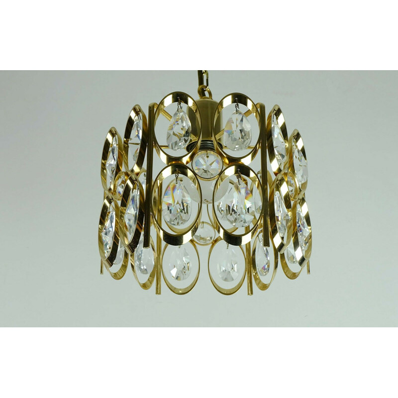 Small chandelier mid century palwa crystal glass and gilt brass 1960s