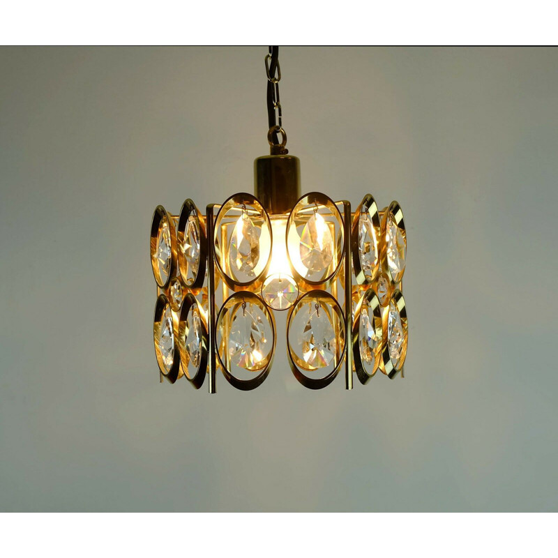 Small chandelier mid century palwa crystal glass and gilt brass 1960s