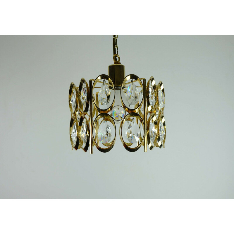 Small chandelier mid century palwa crystal glass and gilt brass 1960s