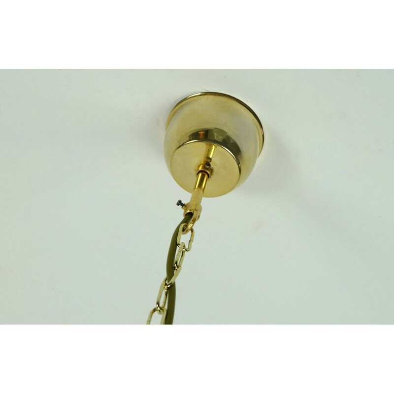 Petit lustre vintage en verre de cristal Palwa et laiton doré 1960