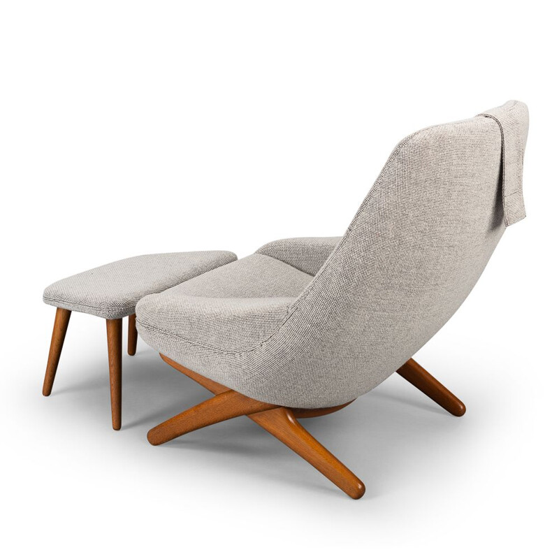 Ensemble de fauteuil lounge et pouf vintage modèle ML-91by Illum Wikkelsø, danois 1960