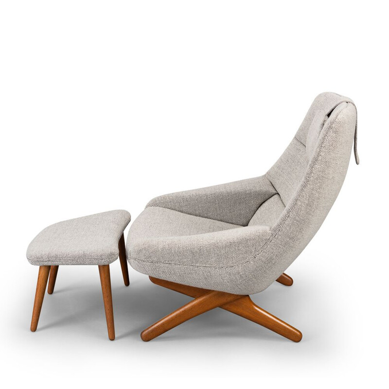 Ensemble de fauteuil lounge et pouf vintage modèle ML-91by Illum Wikkelsø, danois 1960