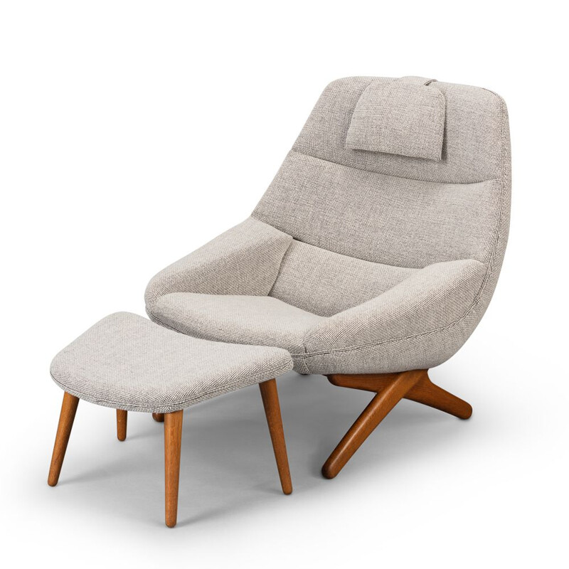 Ensemble de fauteuil lounge et pouf vintage modèle ML-91by Illum Wikkelsø, danois 1960