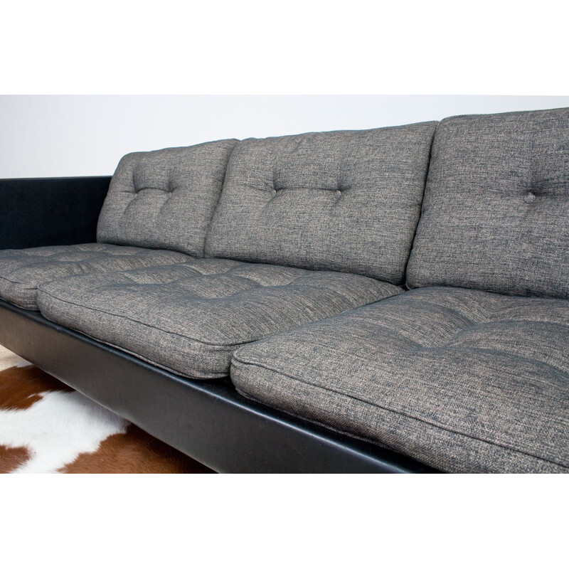 Sofa vintage in grey fabric and black leather Pierre Paulin 442
