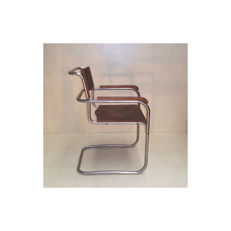 Office armchair Vintage chrome-plated tubular metal and thermoformed plywood 1930
