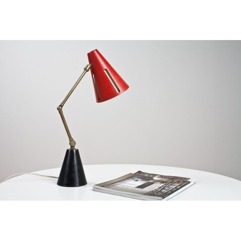 Lampe de bureau Vintage Hala Sunserie en rouge Par Busquet 1955