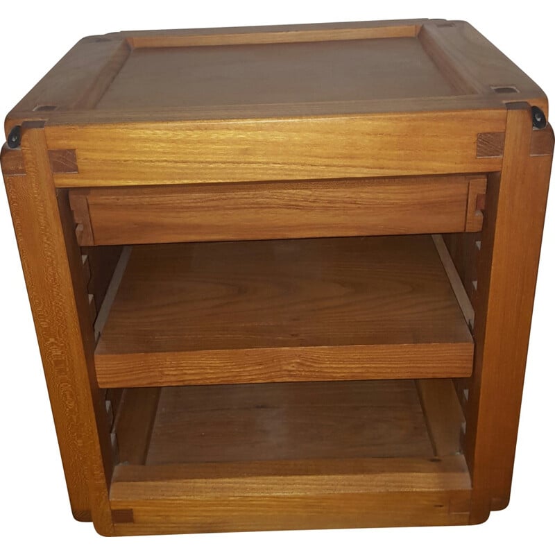 Bedside or side table in elmwood with 1 drawer, Pierre CHAPO - 1950s