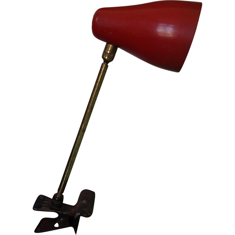 Italian O-luce red lacquered metal and brass lamp, Giuseppe OSTUNI - 1960s