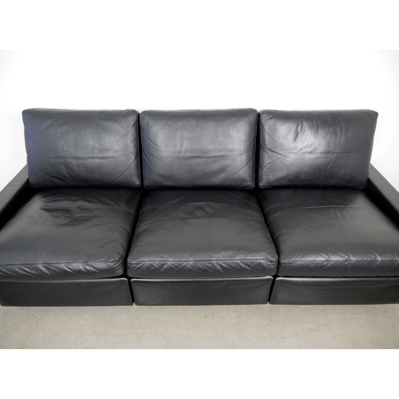 Black Leather Conseta Sofa vintage by F. W. Möller for Cor, Germany, 1960s