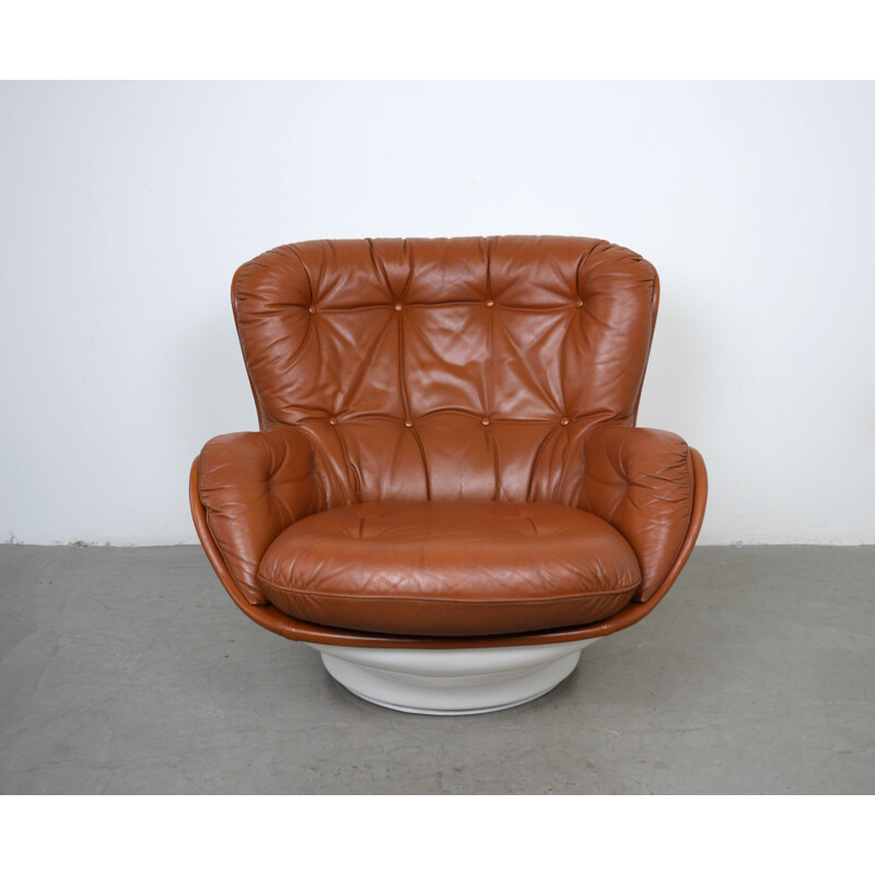 Drehbarer Vintage-Lounge-Sessel aus Leder von Michel Cadestin für Airborne International, Frankreich, 1970