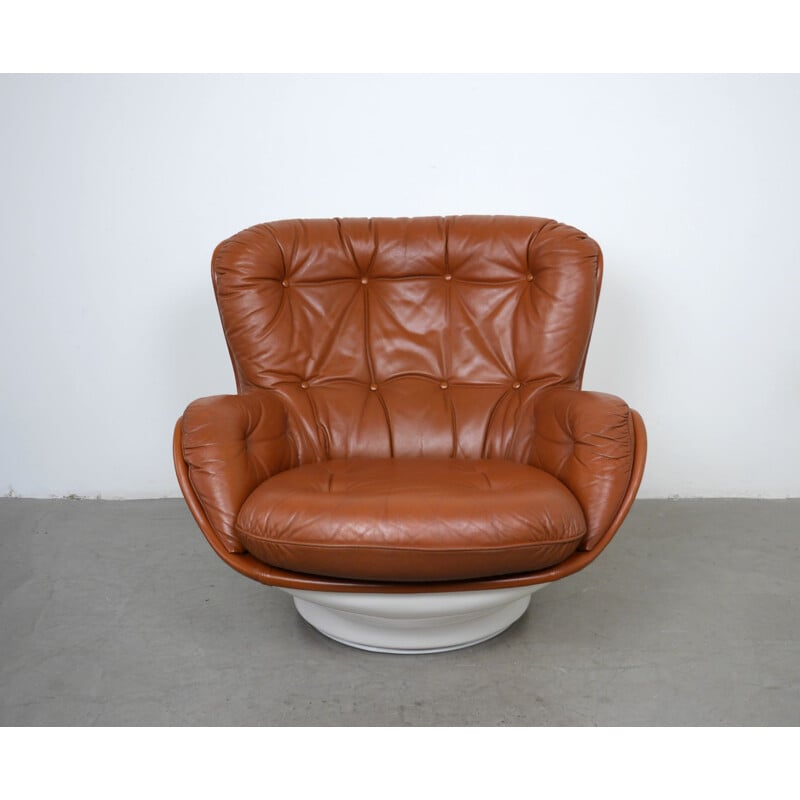 Vintage lederen draaifauteuil van Michel Cadestin voor Airborne International, Frankrijk, 1970