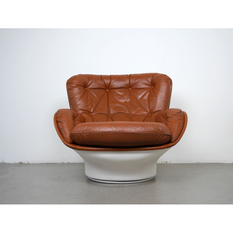 Drehbarer Vintage-Lounge-Sessel aus Leder von Michel Cadestin für Airborne International, Frankreich, 1970