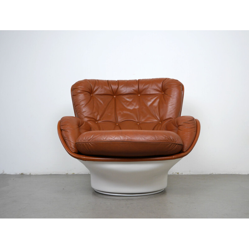 Vintage lederen draaifauteuil van Michel Cadestin voor Airborne International, Frankrijk, 1970