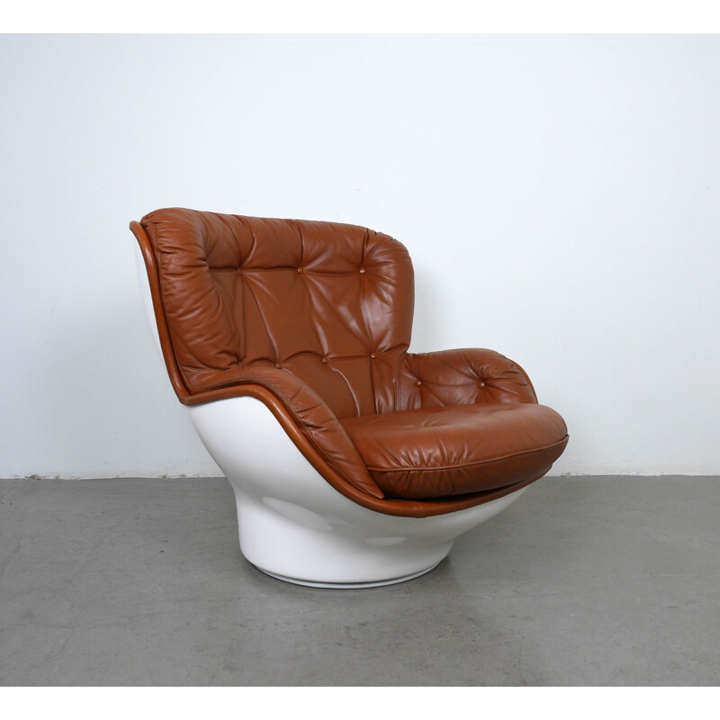 Lounge Chair Leather Swivel  by Michel Cadestin for Airborne International, France, 1970s