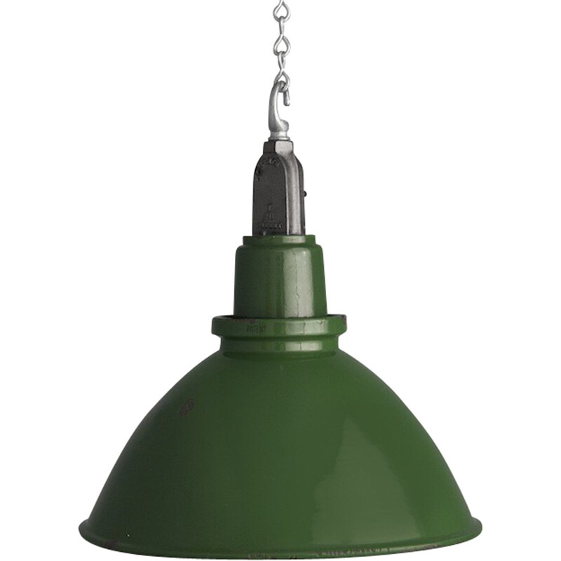 Green industrial Mazdalux pendant lighting in lacquered steel - 1950s