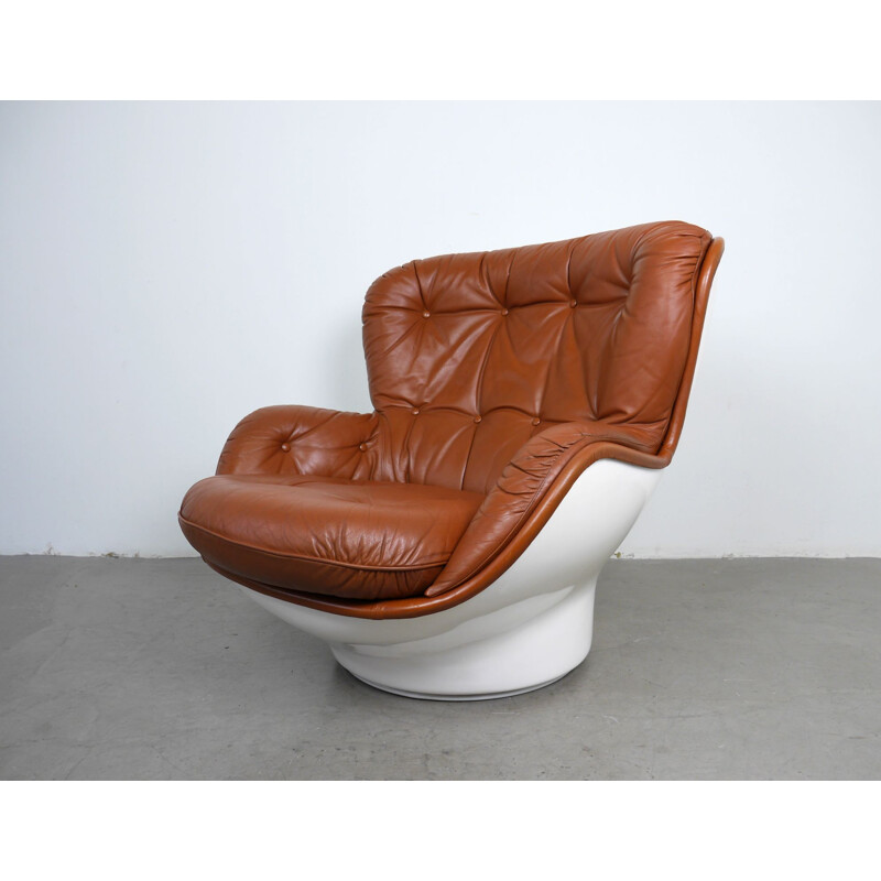 Vintage lederen draaifauteuil van Michel Cadestin voor Airborne International, Frankrijk, 1970