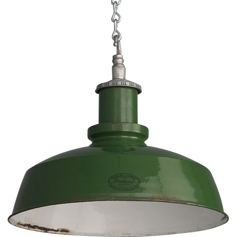 Maxlume green lacquered metal and enamel hanging lamp - 1940s