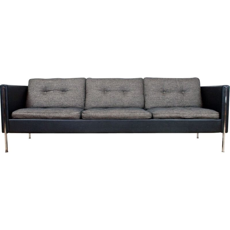 Sofa vintage in grey fabric and black leather Pierre Paulin 442