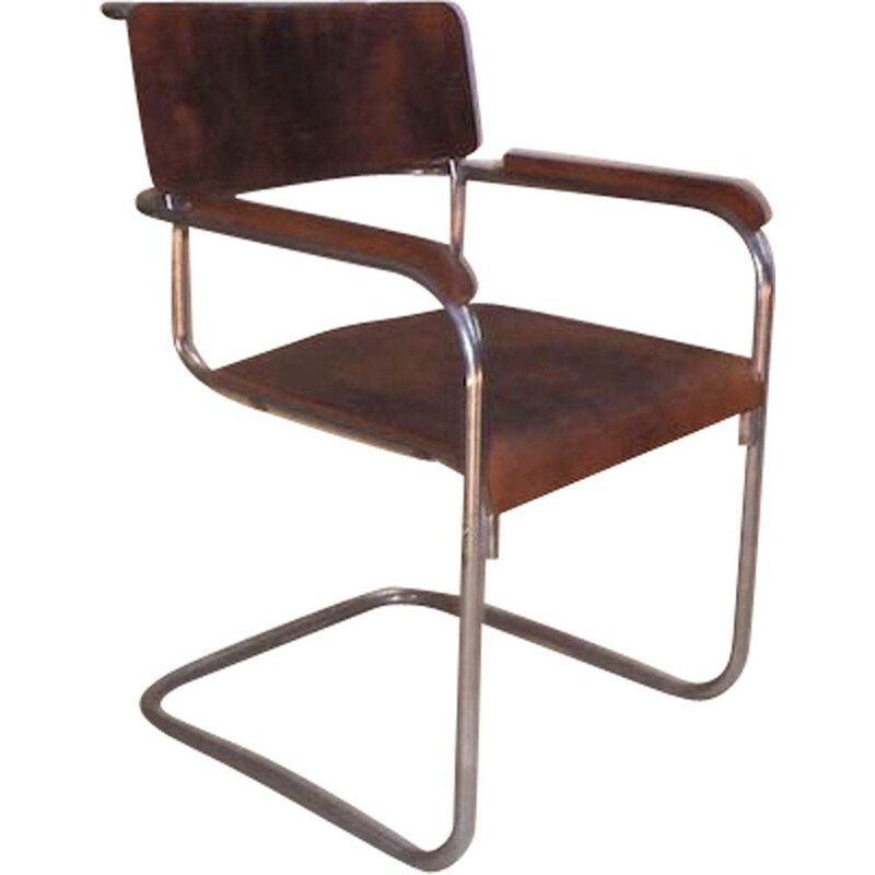 Metal tubular cromado Vintage e cadeira de escritório em contraplacado termoformado 1930