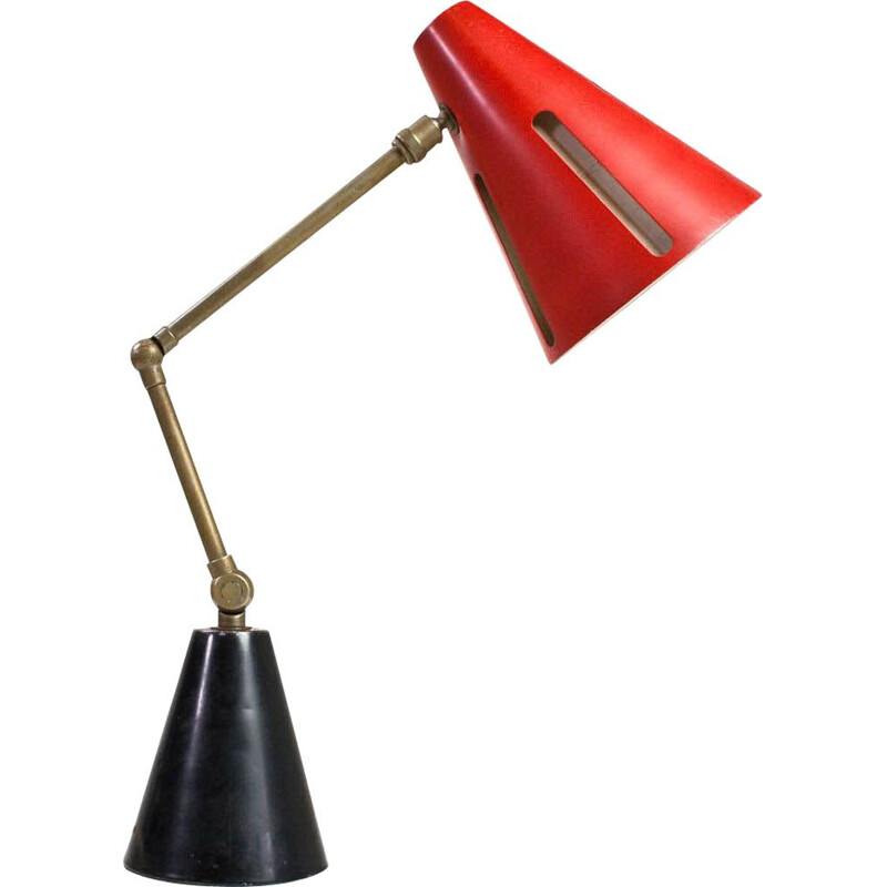 Lampe de bureau Vintage Hala Sunserie en rouge Par Busquet 1955