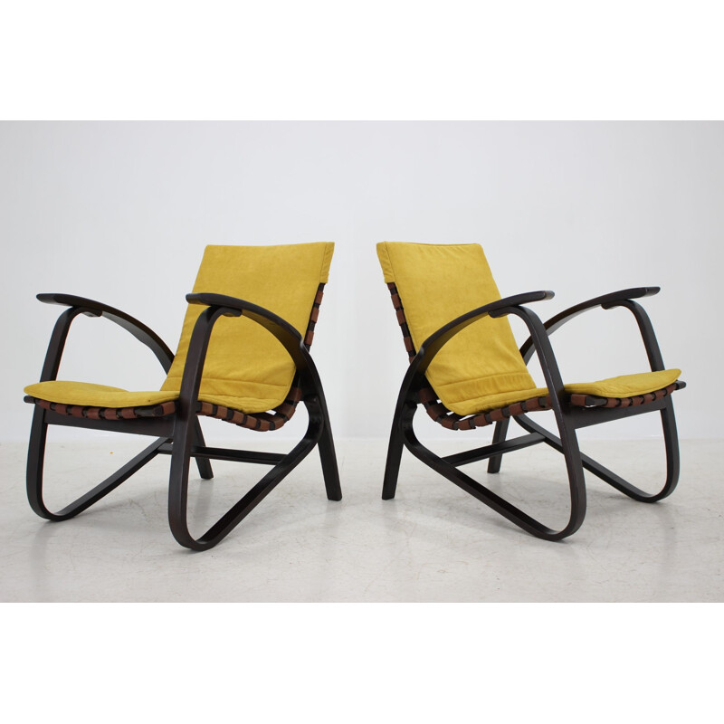 Pareja de sillones de madera vintage de Jan Vanek Bentwood, República Checa 1940