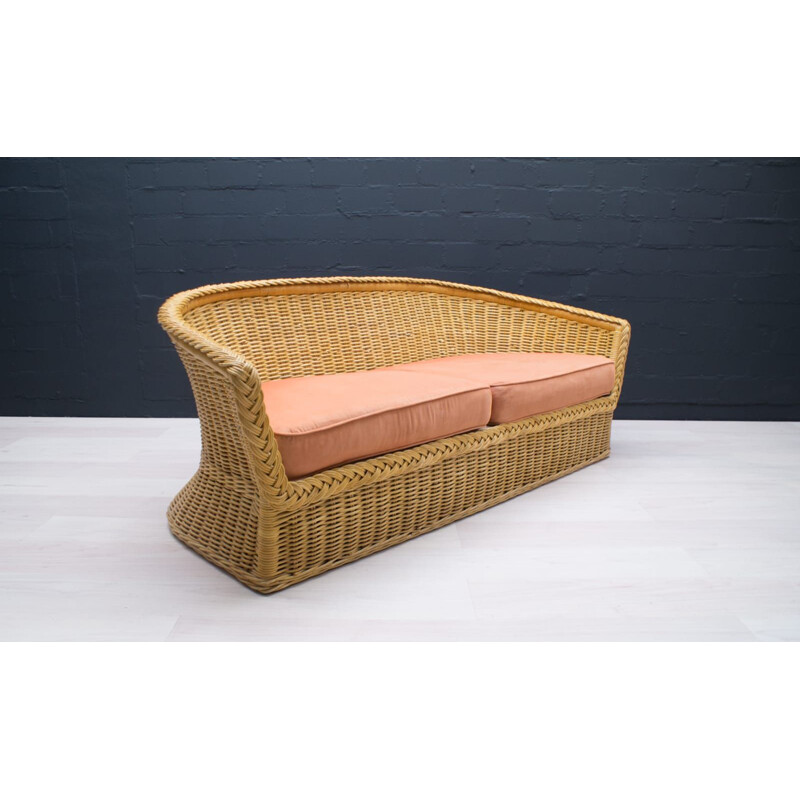 2-Seater Sofa Rattan, Italian 1970s