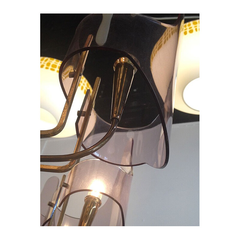 Fontana Arte Italian chandelier in brass and plexiglas - 1950s
