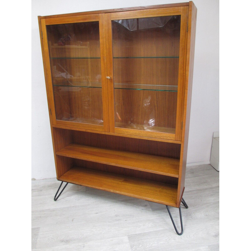Vintage bookcase in wood and glass, Denmark, 1960s