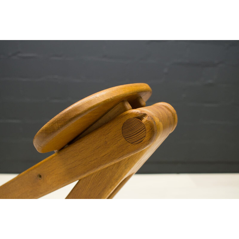 Adjustable Wooden Stool vintage Sculputral Scandinavian, 1960s
