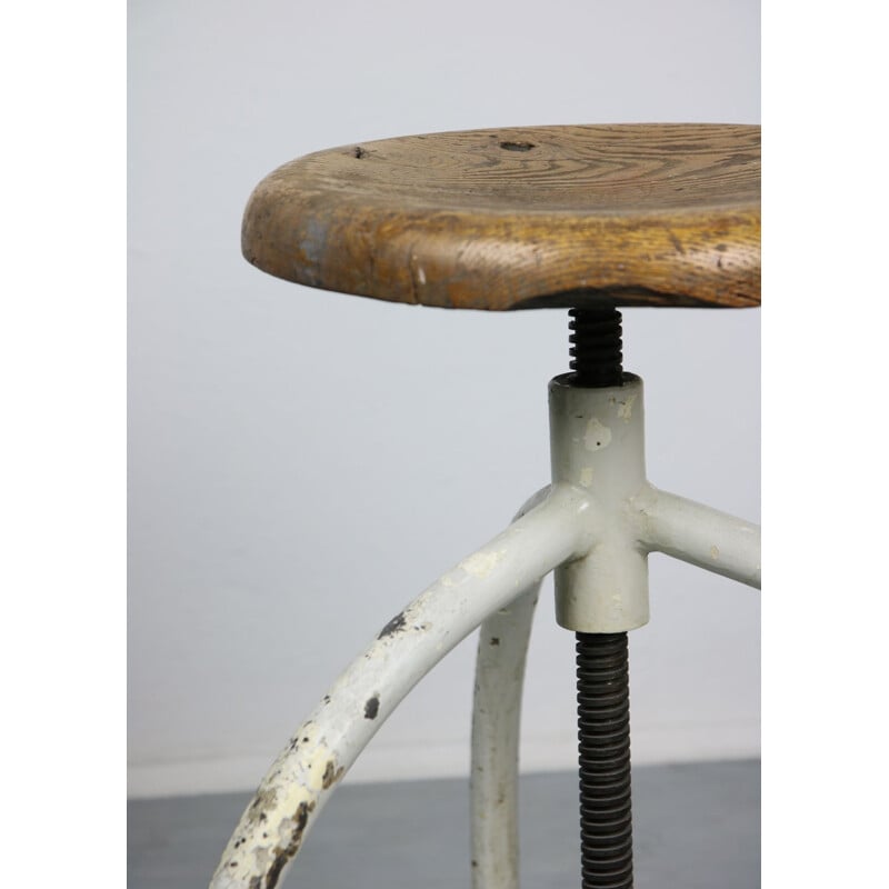 Set of 3 adjustable vintage industrial swivel stools