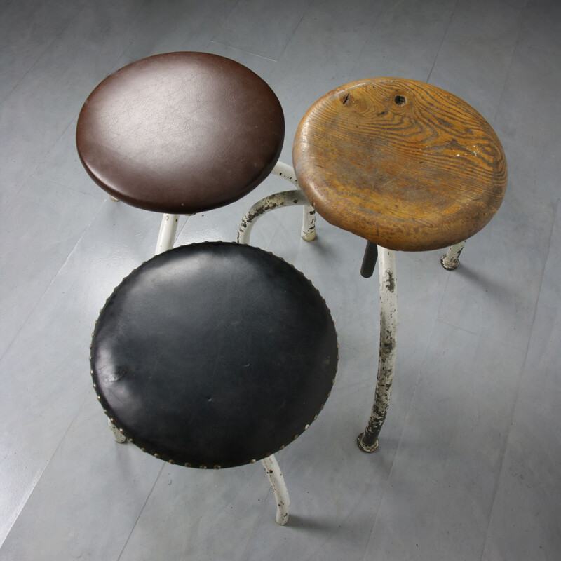 Set aus 3 verstellbaren Vintage-Drehhockern für die Industrie