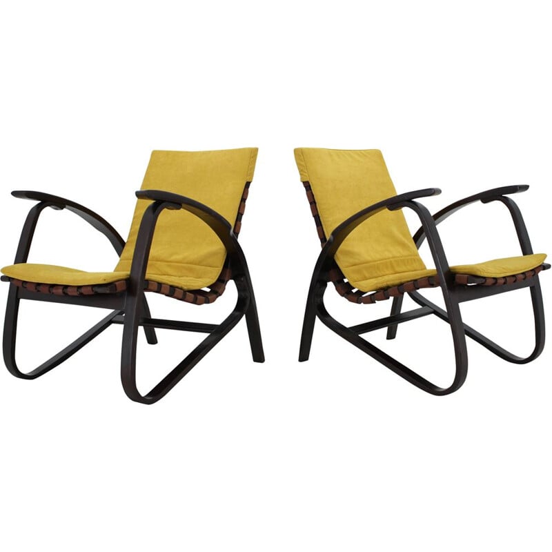 Pair of vintage wooden armchairs by Jan Vanek Bentwood, Czech Republic 1940