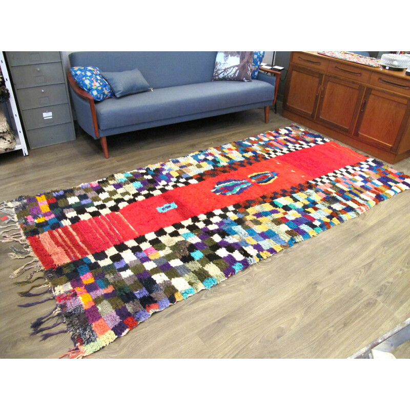 Very large and colourful Boucherouite rug with chequered pattern - 1980s