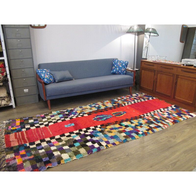 Very large and colourful Boucherouite rug with chequered pattern - 1980s