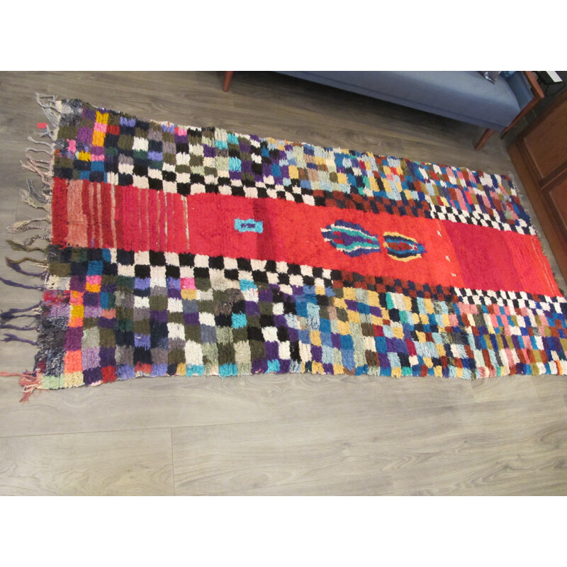 Très grand tapis Boucherouite coloré à motif damier - 1980