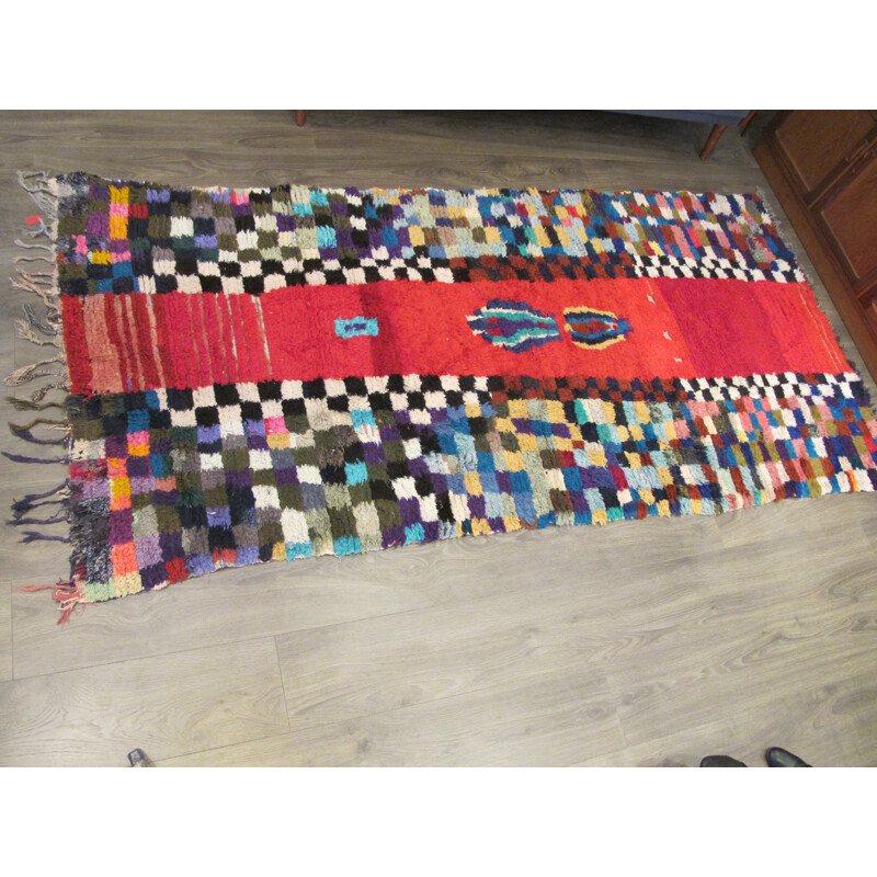 Très grand tapis Boucherouite coloré à motif damier - 1980